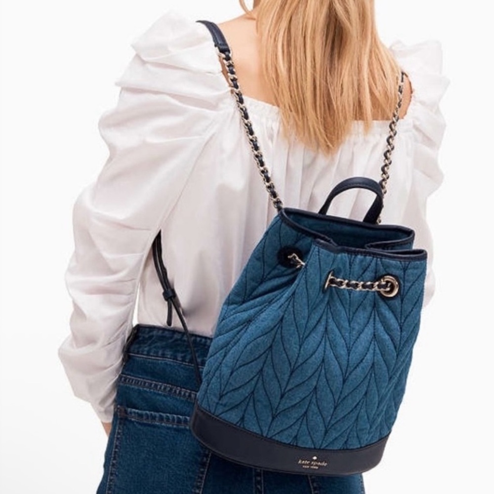 Kate Spade denim Quilted Bucket Backpack EUC - Picture 10 of 13